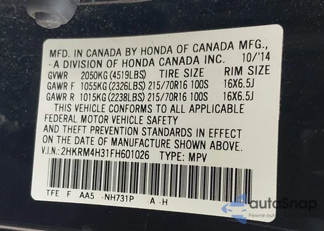 2015 Honda Cr-V Lx from USA, damaged, VIN 2HKRM4H31FH601026